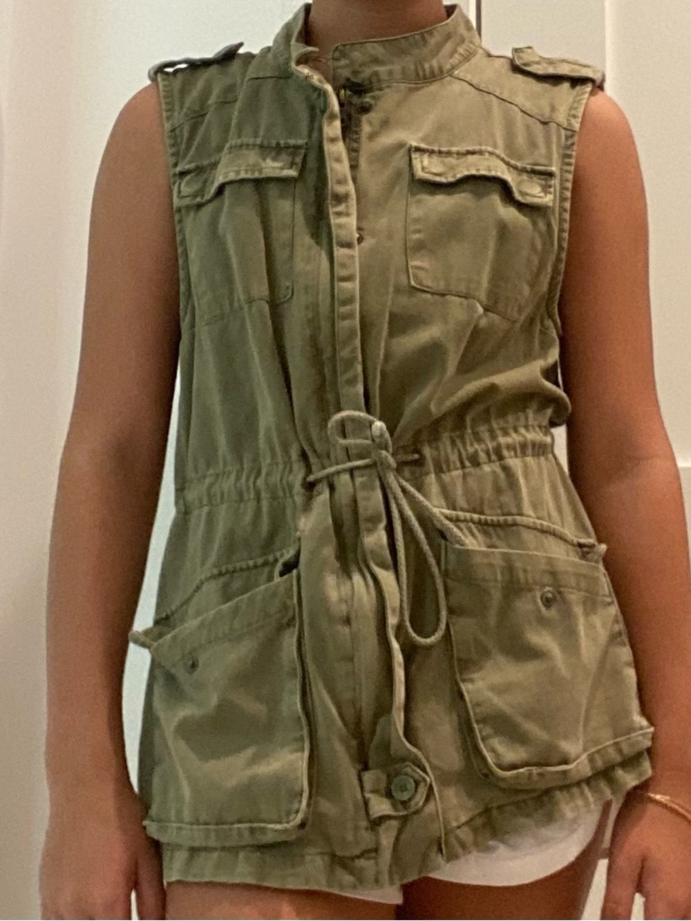 Per Se Olive Green Sleeveless Utility Vest